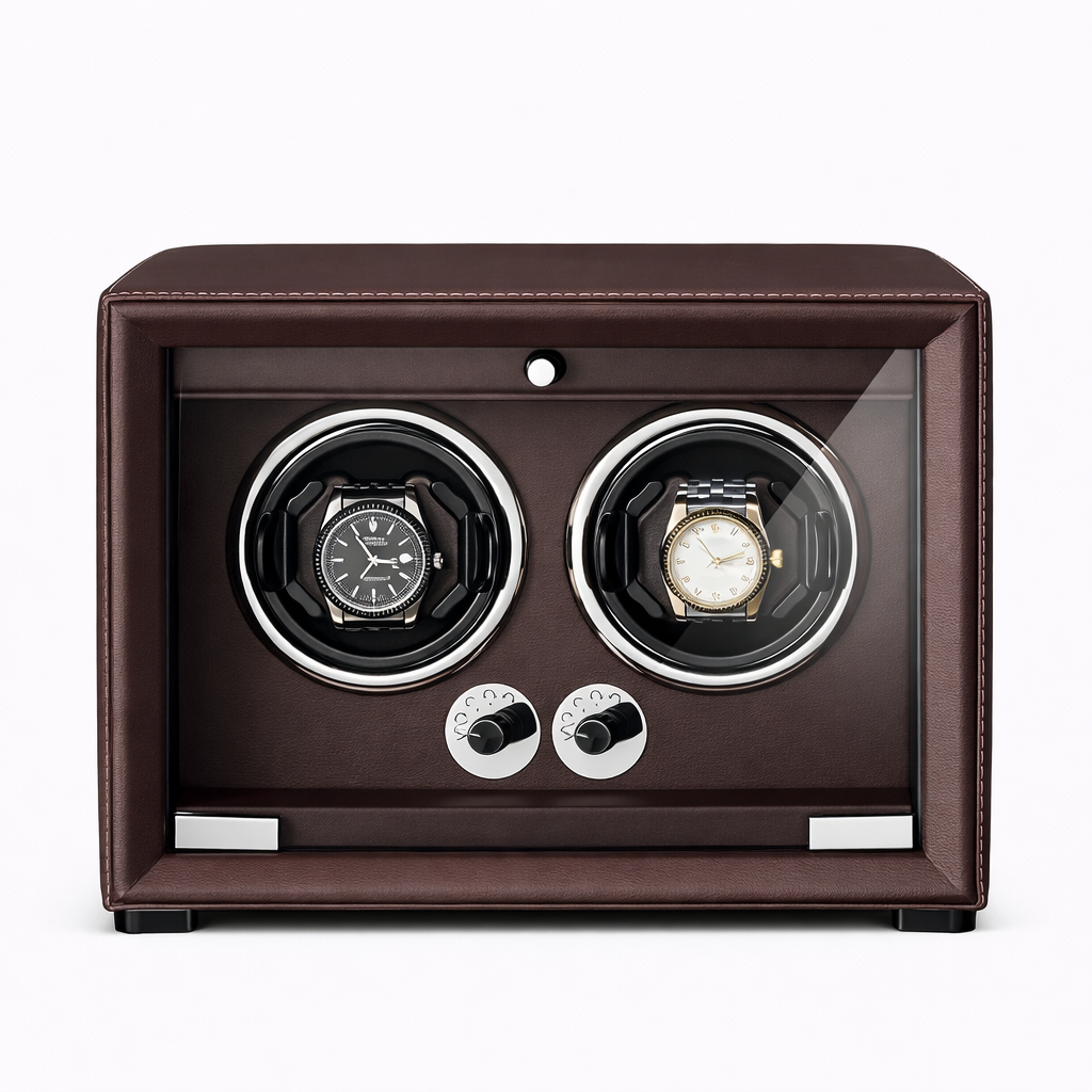 REMONTOIR 2 MONTRES - CUIR BRUN CHOCOLAT