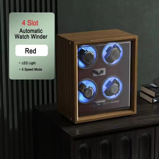 REMONTOIR 4 MONTRES - BOIS / CUIR ROUGE